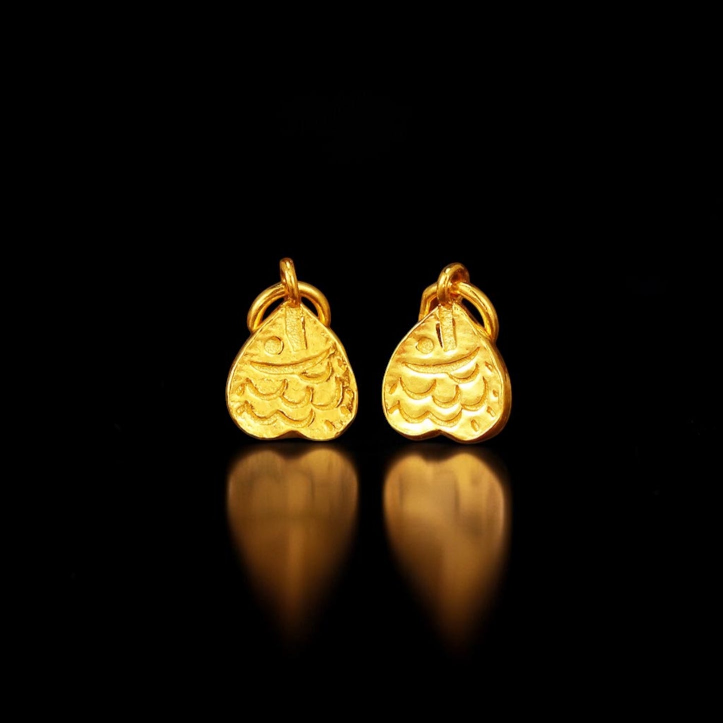 24K Solid 999 Gold Mini Peach Fish Koi Lucky Dangle Charm D.I.Y