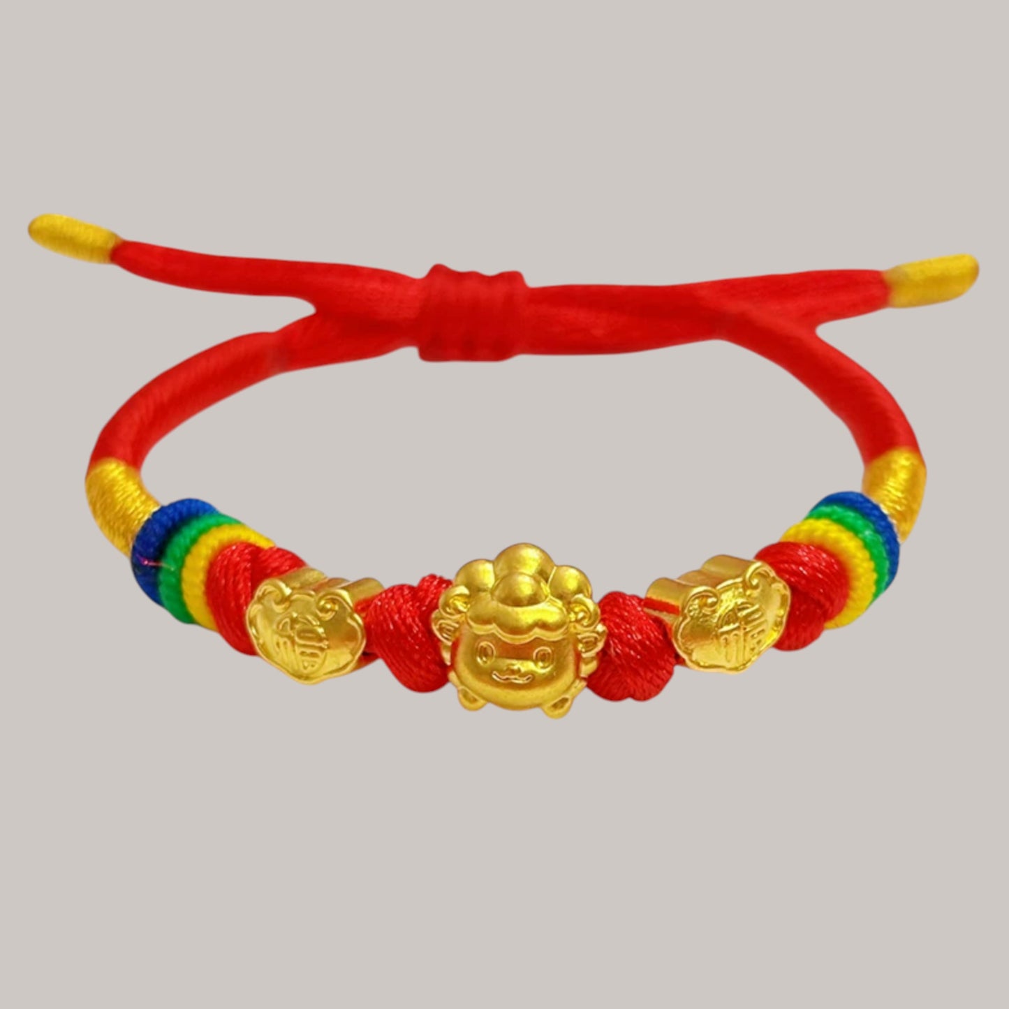 24K 999 Gold Charm Chinese 2027 Year of Goat Rope Adjustable Bracelet Babyshower