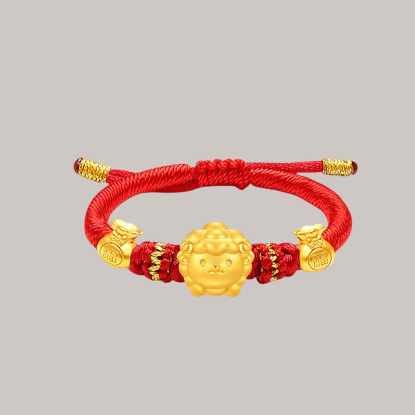 24K 999 Gold Charm Chinese 2027 Year of Goat Rope Adjustable Bracelet Babyshower