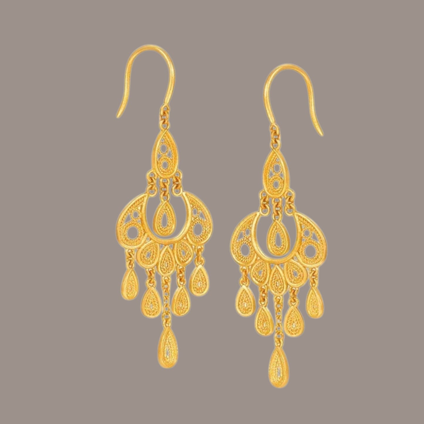 24K 999 Fine Gold Vacation Boho Bohemian Style Hook Earrings