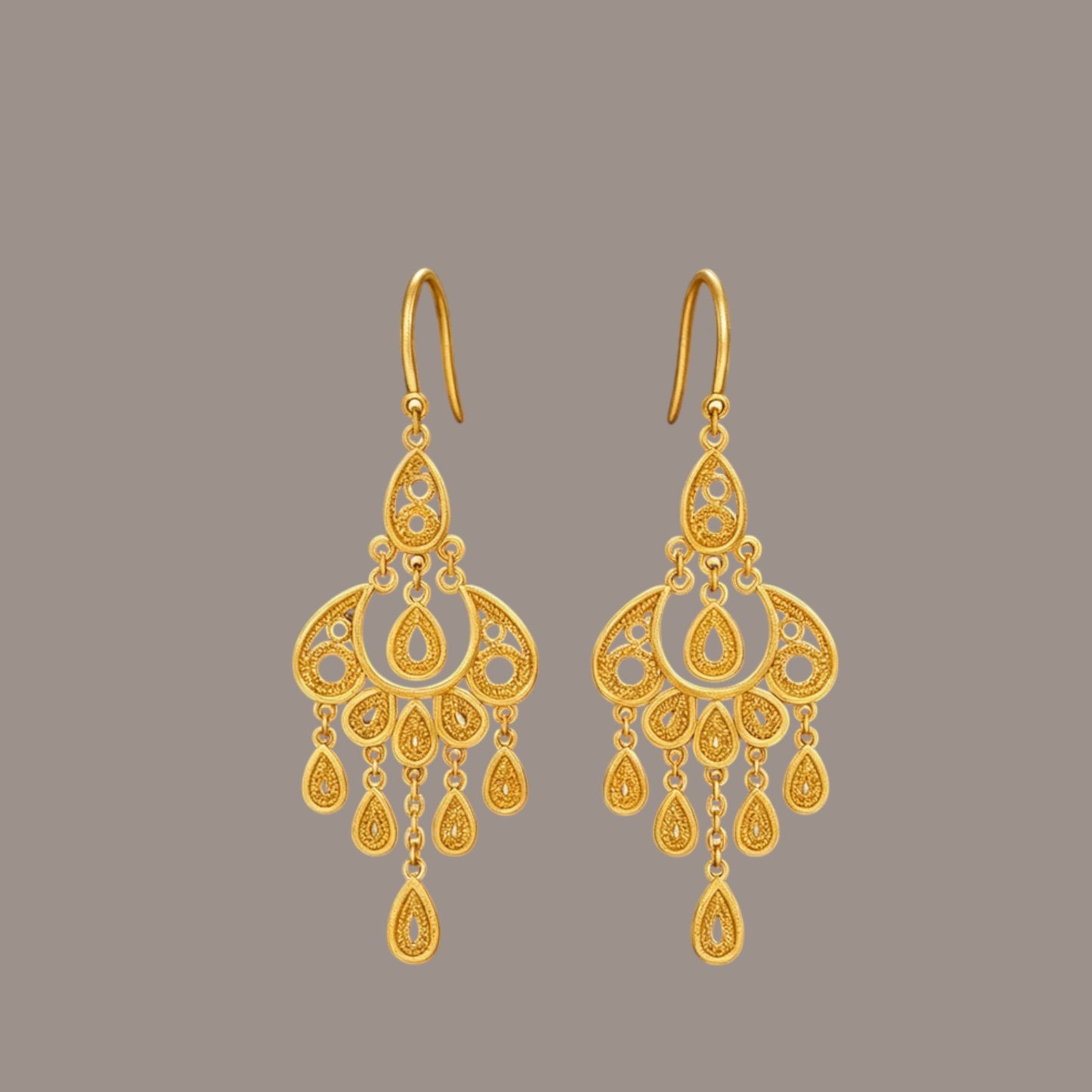 24K 999 Fine Gold Vacation Boho Bohemian Style Hook Earrings