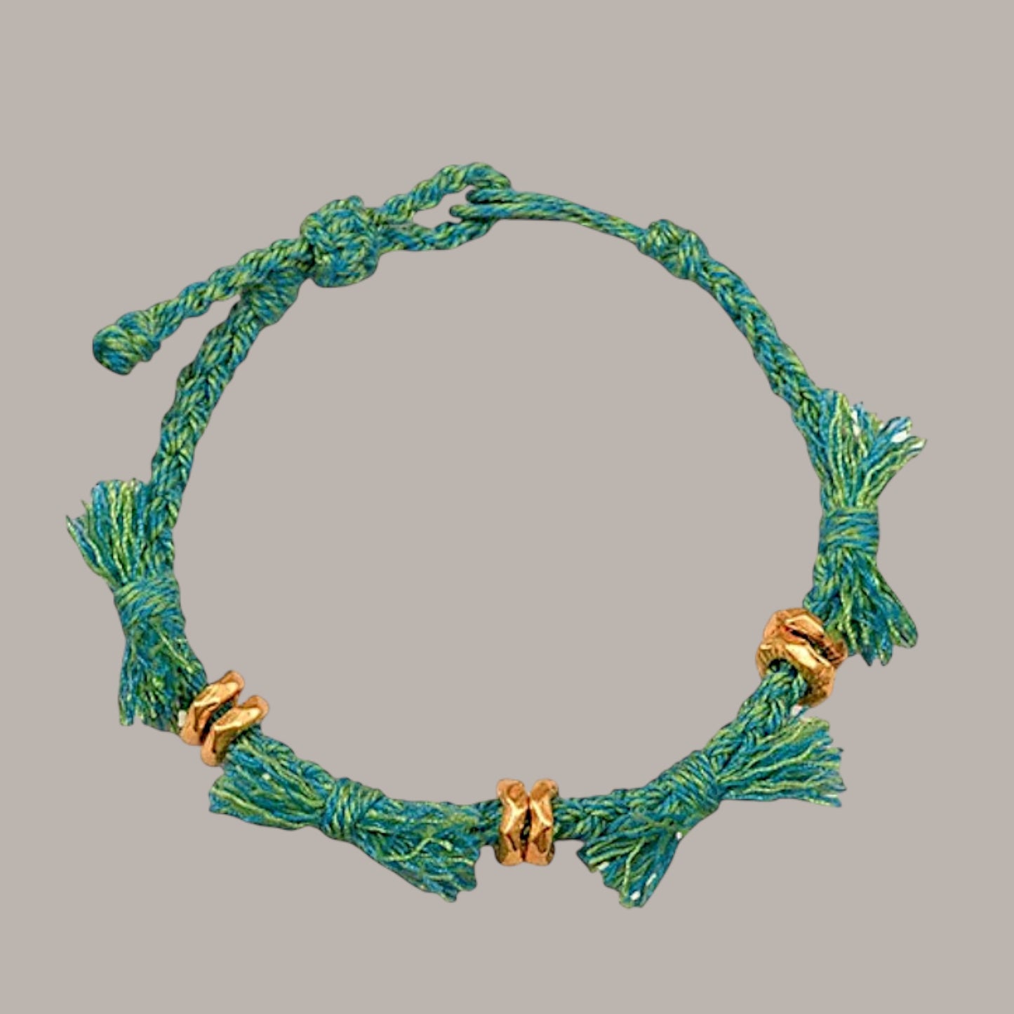 24k Fine 999 Gold Fortune Beads Tibetan-Inspired Handwoven Cord Bracelet