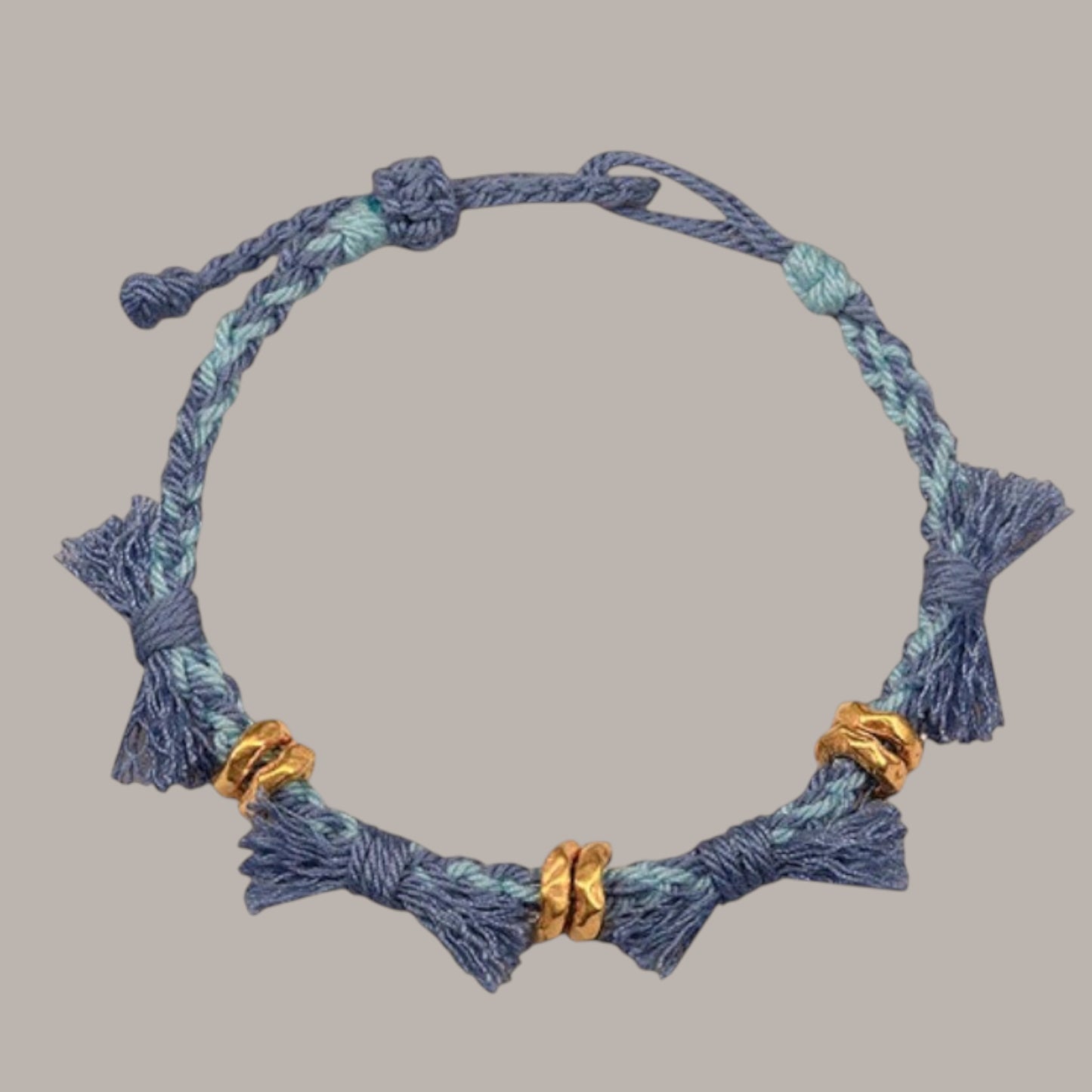 24k Fine 999 Gold Fortune Beads Tibetan-Inspired Handwoven Cord Bracelet