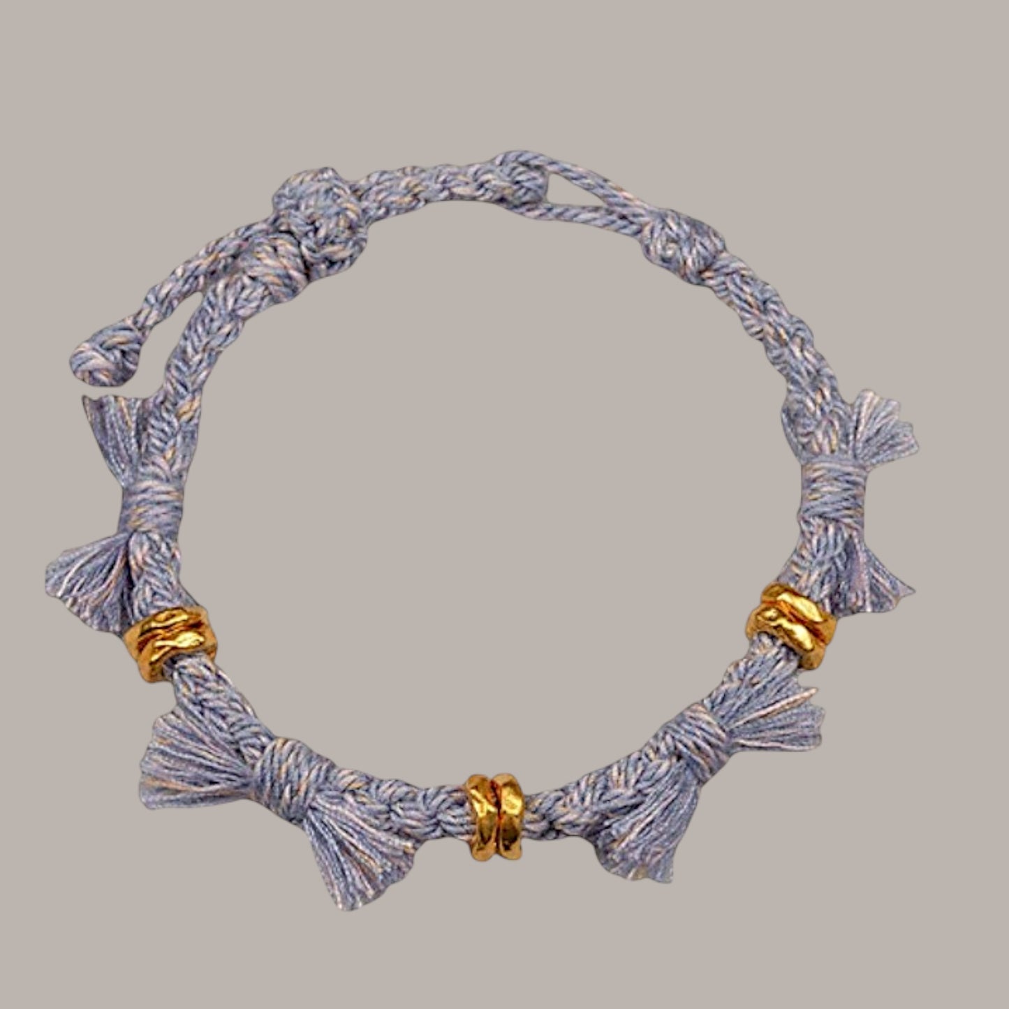 24k Fine 999 Gold Fortune Beads Tibetan-Inspired Handwoven Cord Bracelet