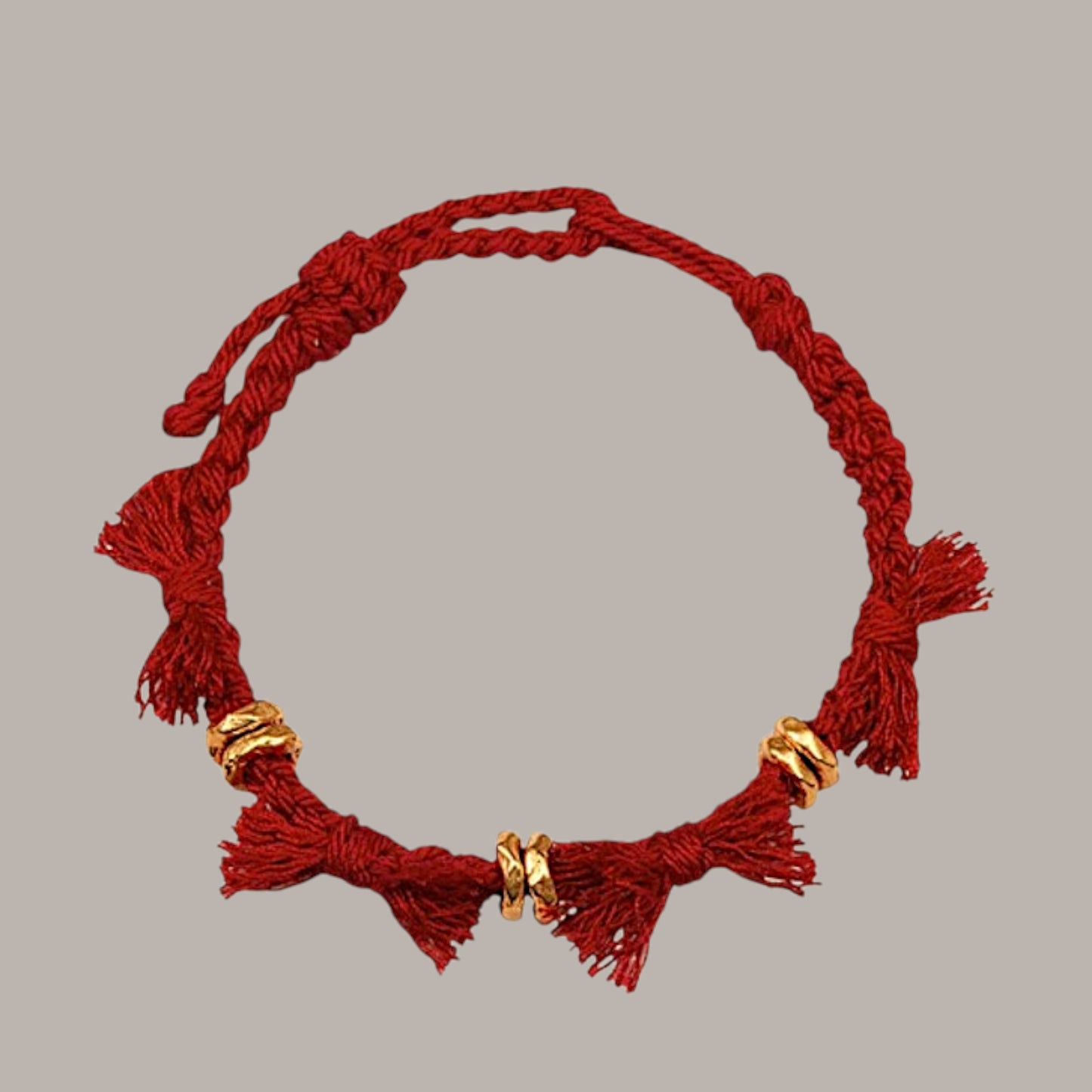 24k Fine 999 Gold Fortune Beads Tibetan-Inspired Handwoven Cord Bracelet