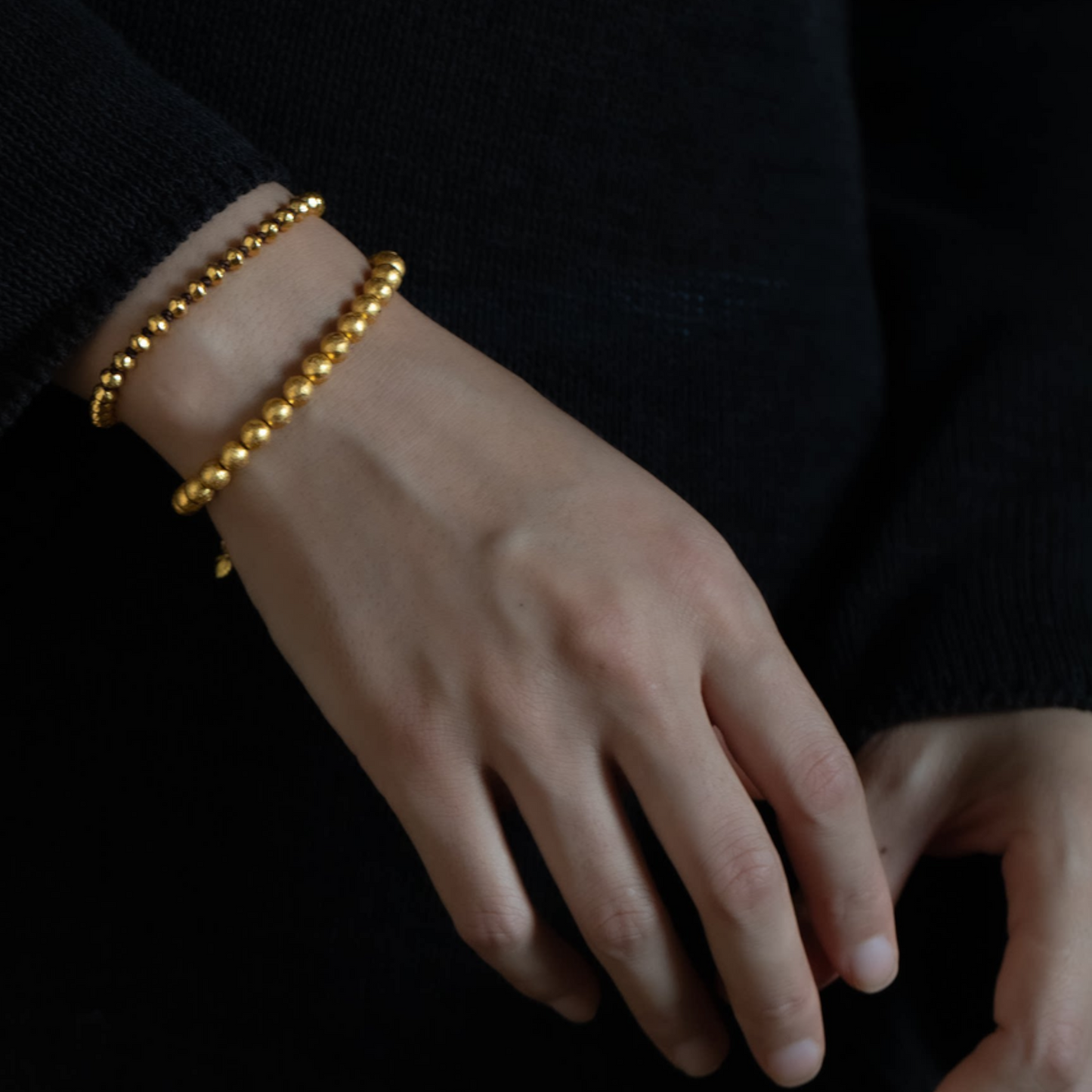 24K Fine 999 Gold Minimal Minimalist Beads Necklace and Bracelet