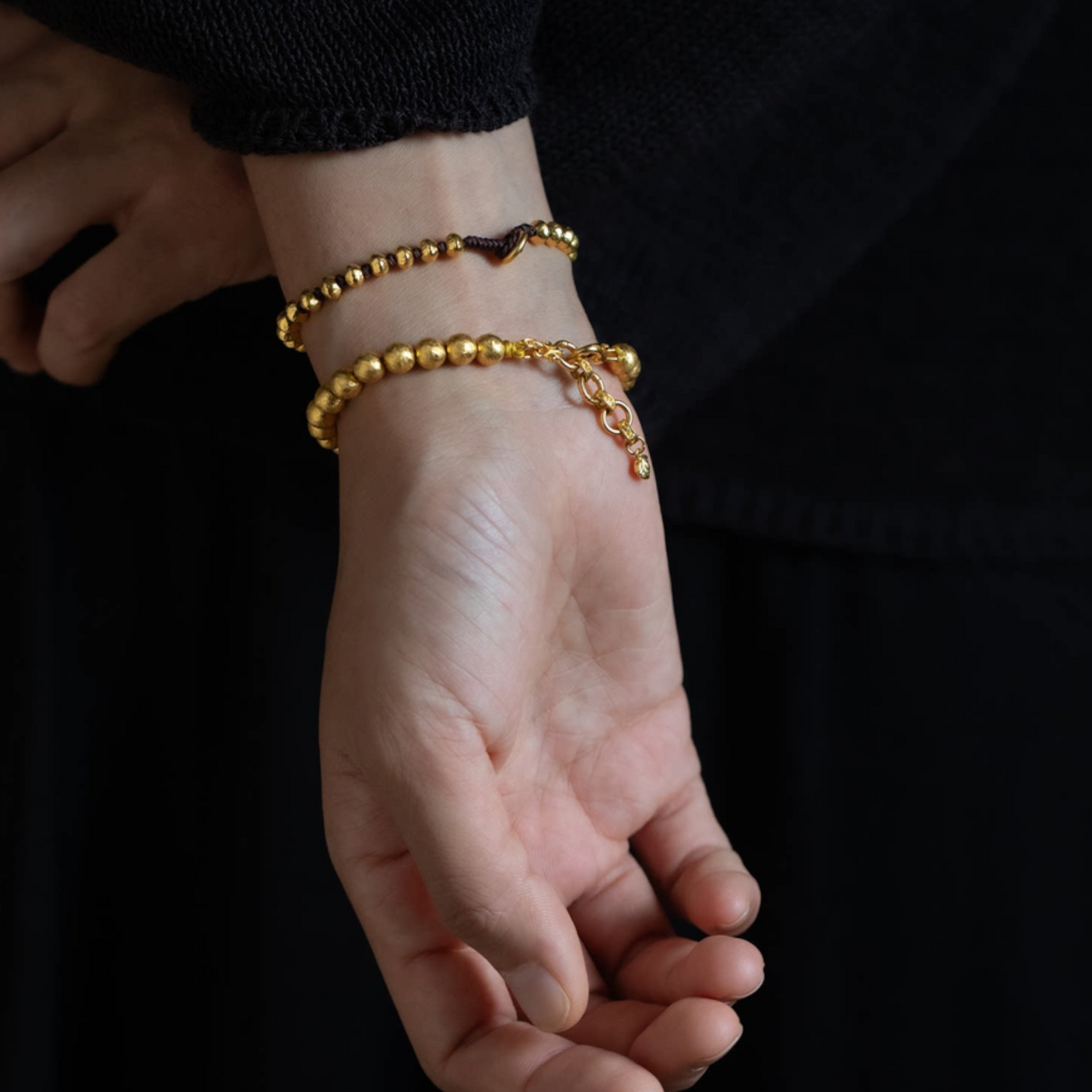24K Fine 999 Gold Minimal Minimalist Beads Necklace and Bracelet