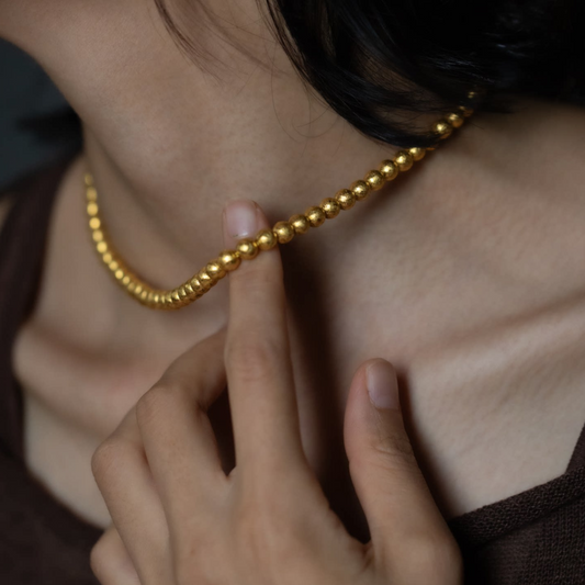 24K Fine 999 Gold Minimal Minimalist Beads Necklace and Bracelet