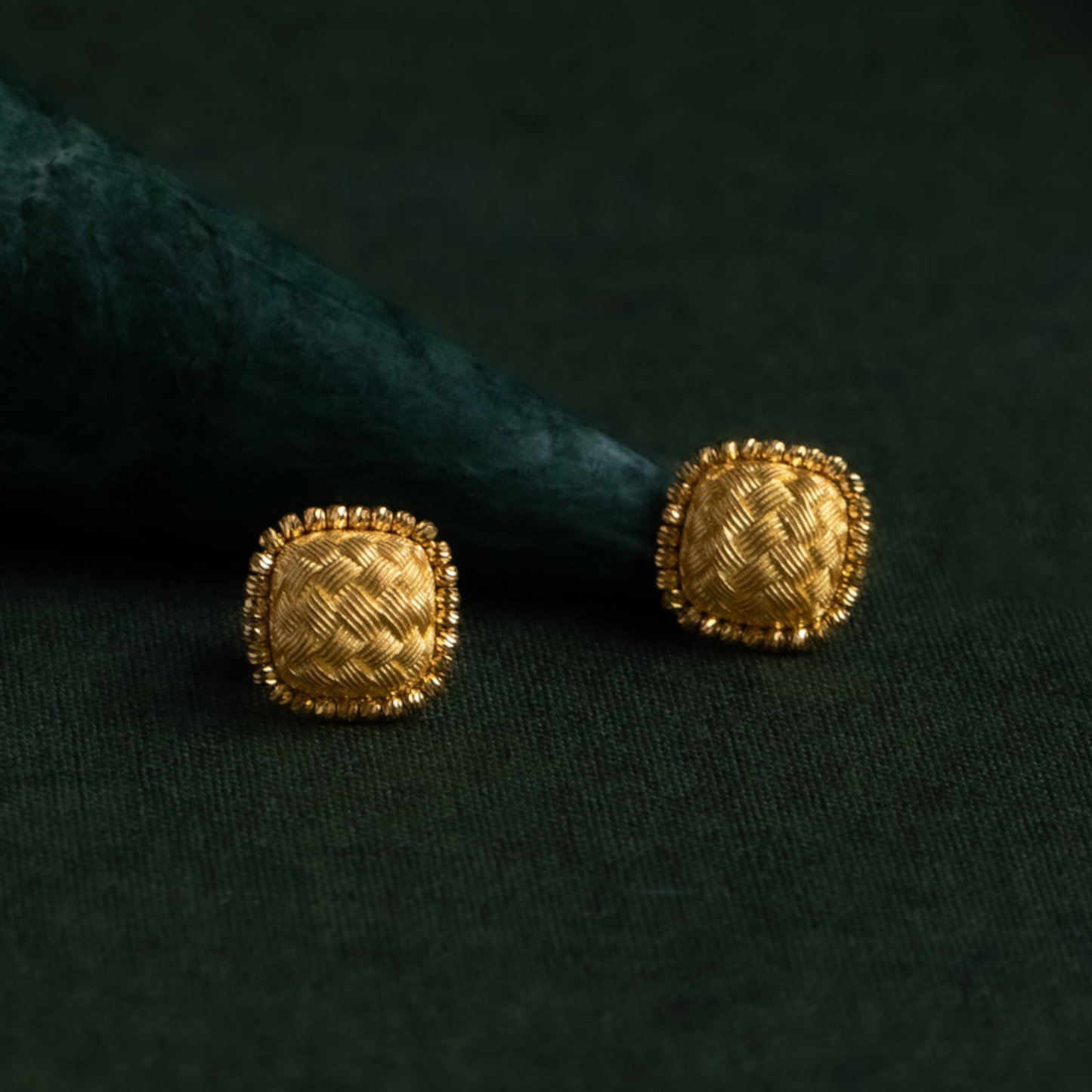 24K 999 Pure Gold Twisted Braid Stud Earrings