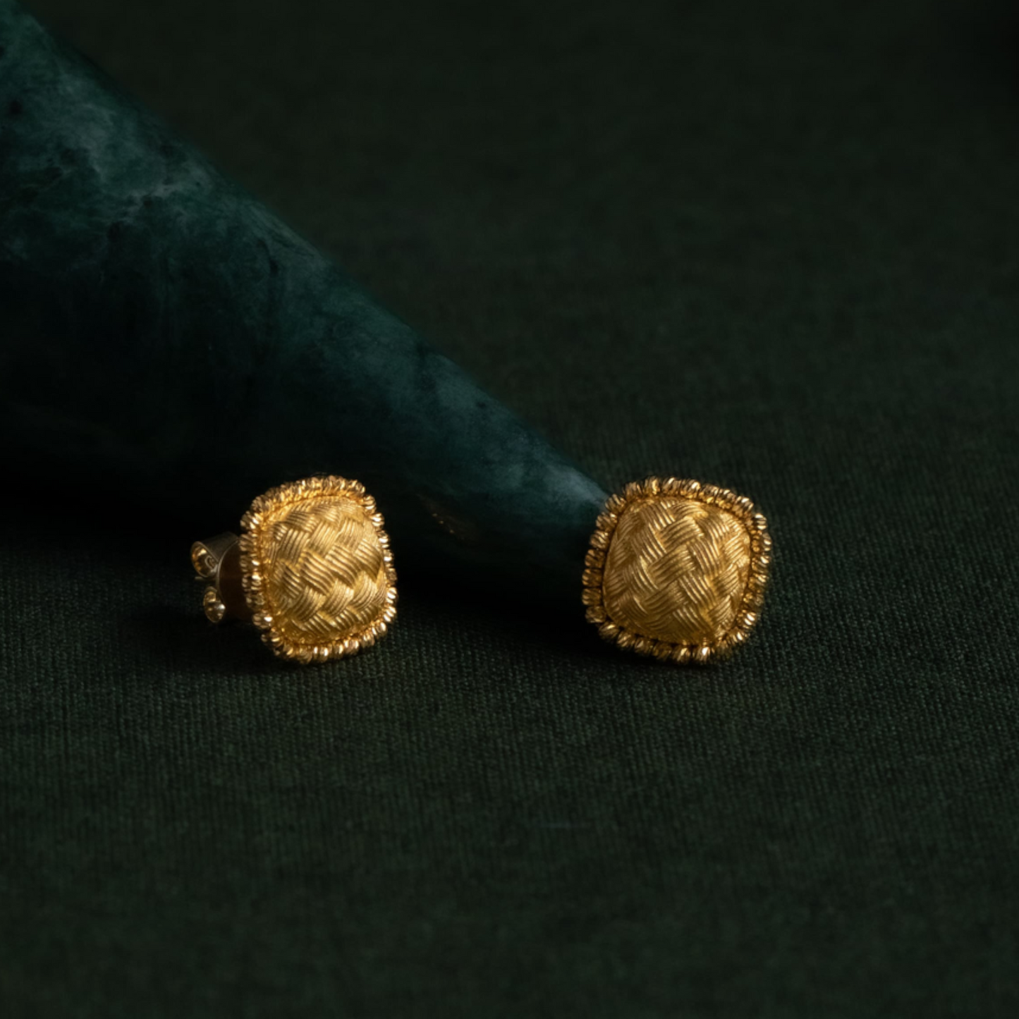 24K 999 Pure Gold Twisted Braid Stud Earrings