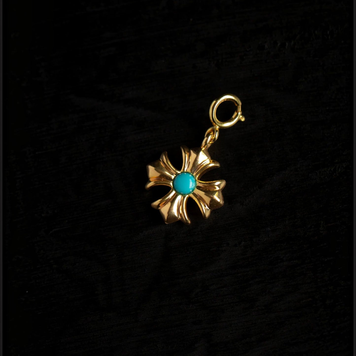 18K Gold Mini Cross Turquoise Pendant Charm D.I.Y