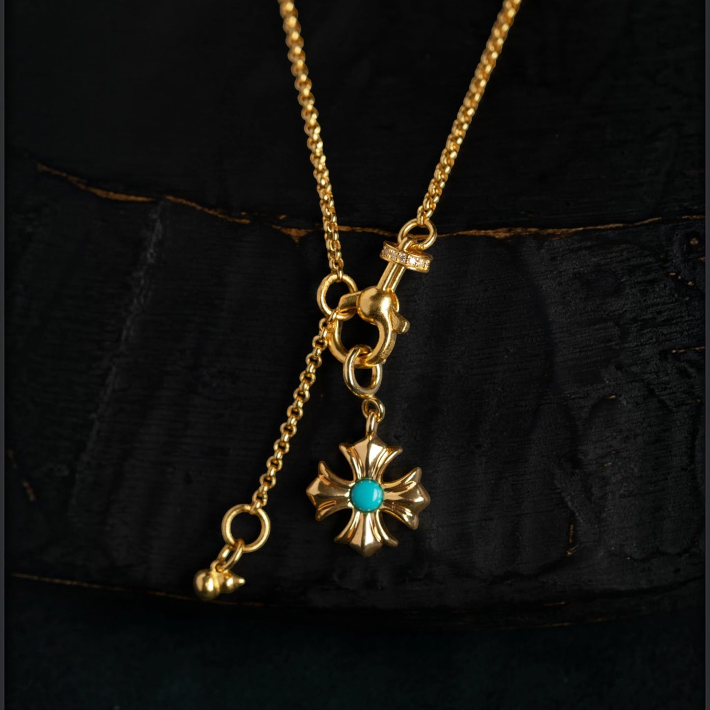 18K Gold Mini Cross Turquoise Pendant Charm D.I.Y