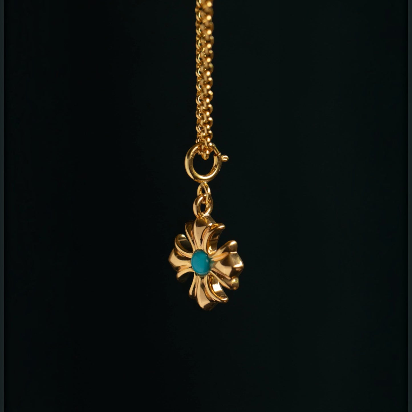 18K Gold Mini Cross Turquoise Pendant Charm D.I.Y