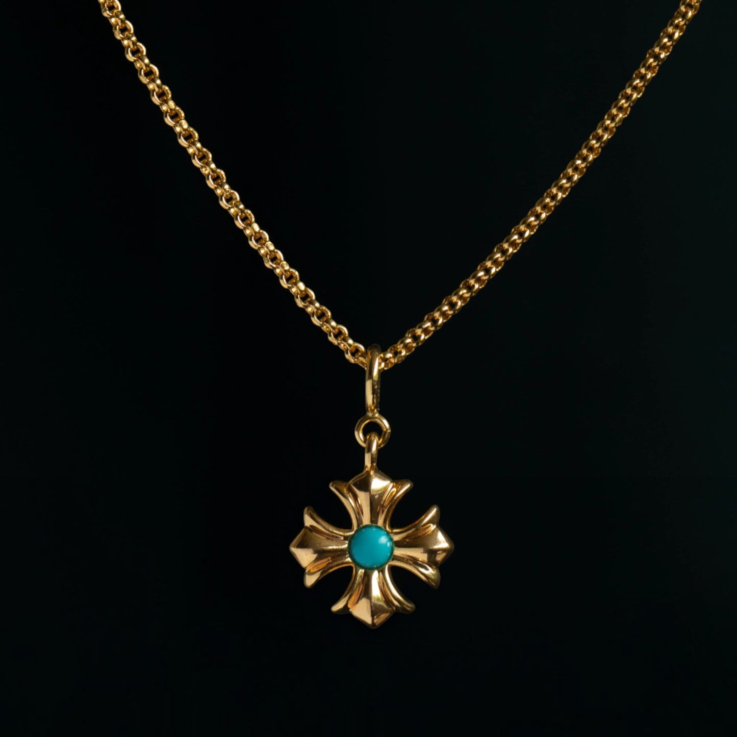 18K Gold Mini Cross Turquoise Pendant Charm D.I.Y