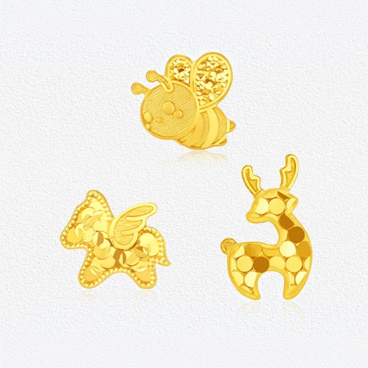 Genuine 24K Gold Honey Bee Reindeer Unicorn Horse Stud Earrings