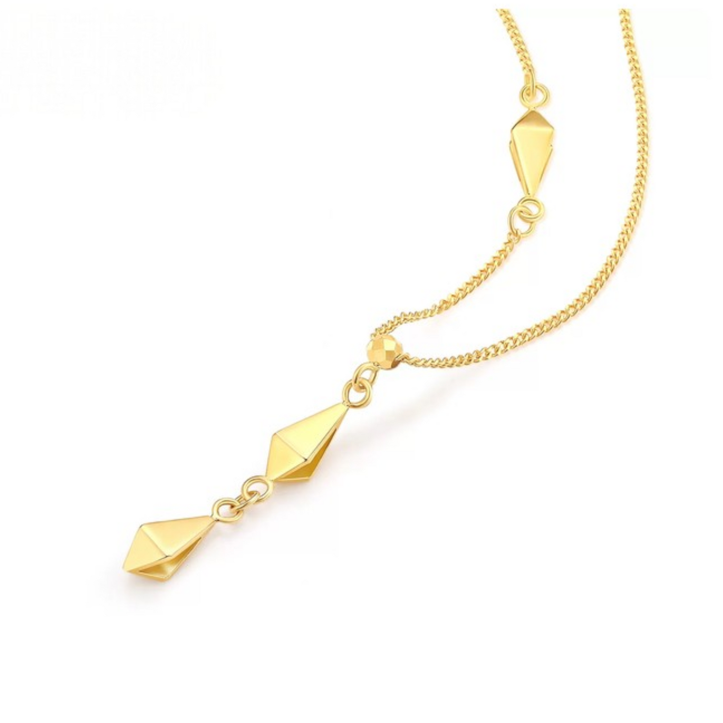 18K Gold Diamond-Shaped Tassel Minimalist Versatile Chain Pendant Necklace