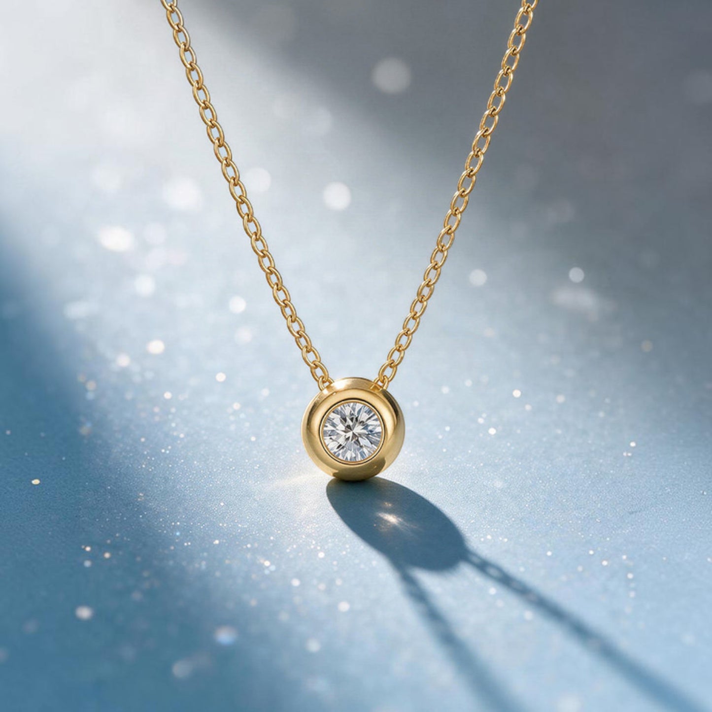 18K Gold Round Charm Minimalist Pendant Necklace