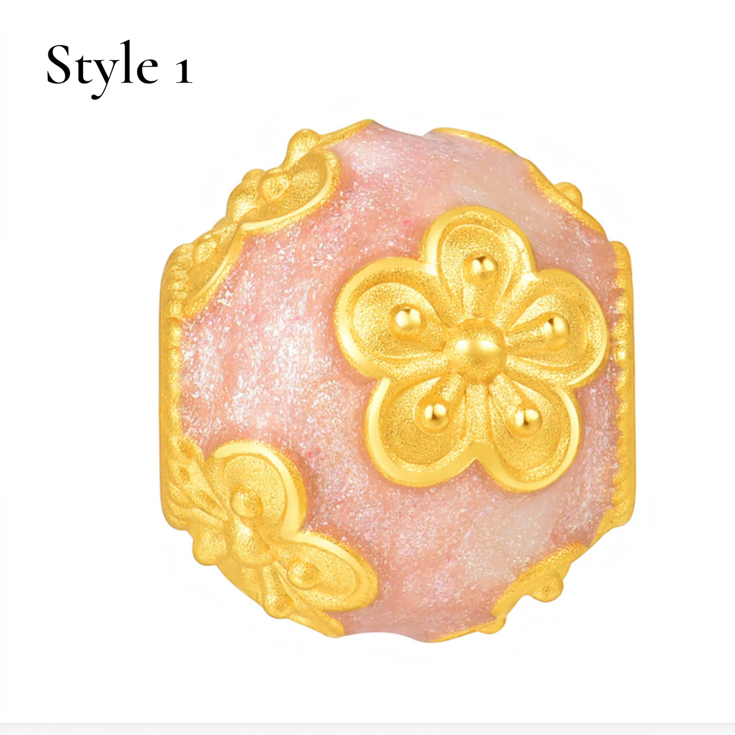24K Hard Gold Peach Blossom Flower Lucky Rolling Bead D.I.Y Charm Spacer