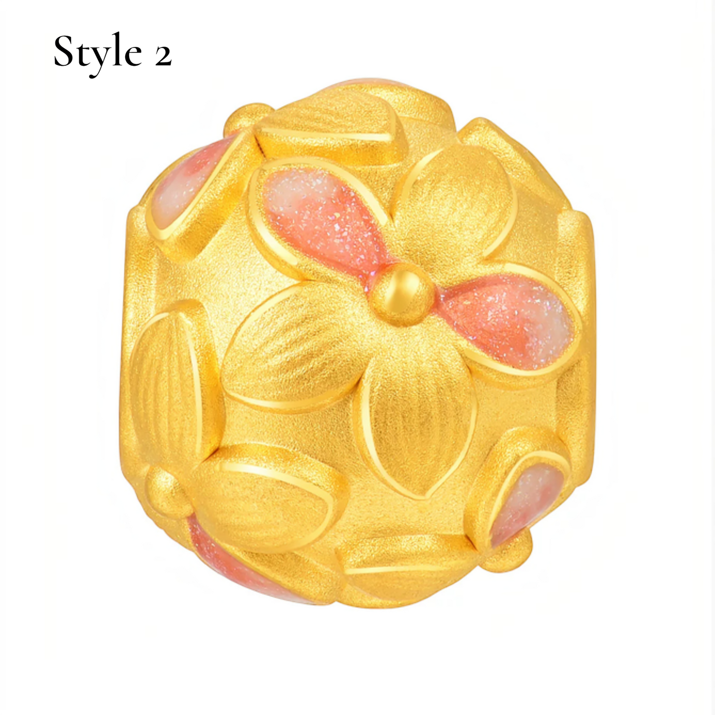 24K Hard Gold Peach Blossom Flower Lucky Rolling Bead D.I.Y Charm Spacer