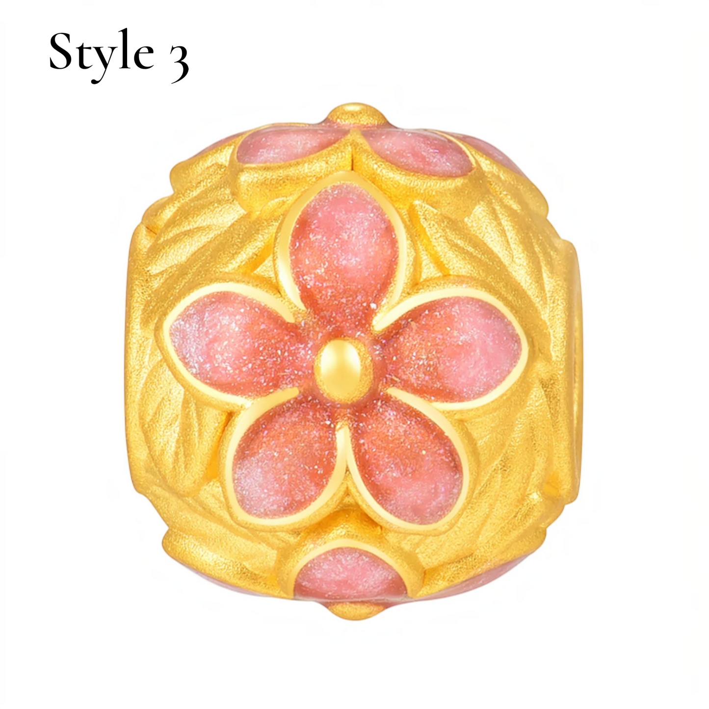 24K Hard Gold Peach Blossom Flower Lucky Rolling Bead D.I.Y Charm Spacer