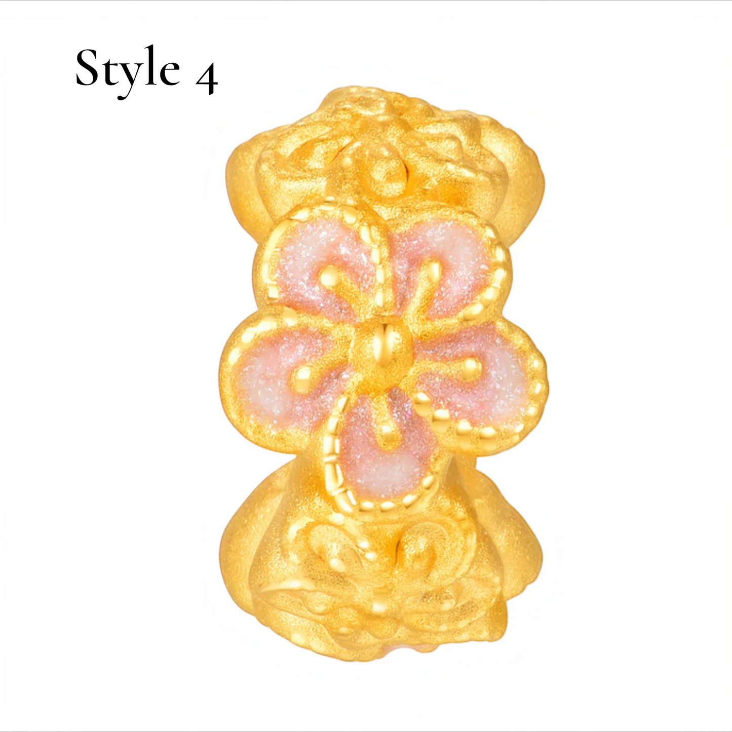 24K Hard Gold Peach Blossom Flower Lucky Rolling Bead D.I.Y Charm Spacer