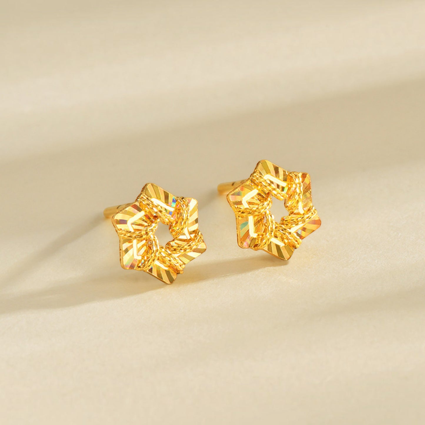 Radiant 24k Star Snowflake 5G Gold Stud Earrings
