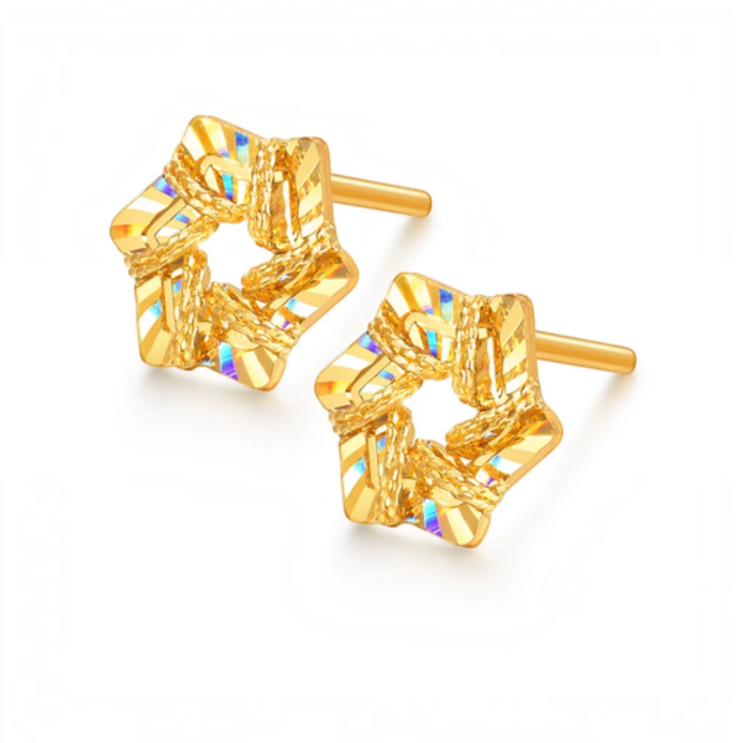Radiant 24k Star Snowflake 5G Gold Stud Earrings