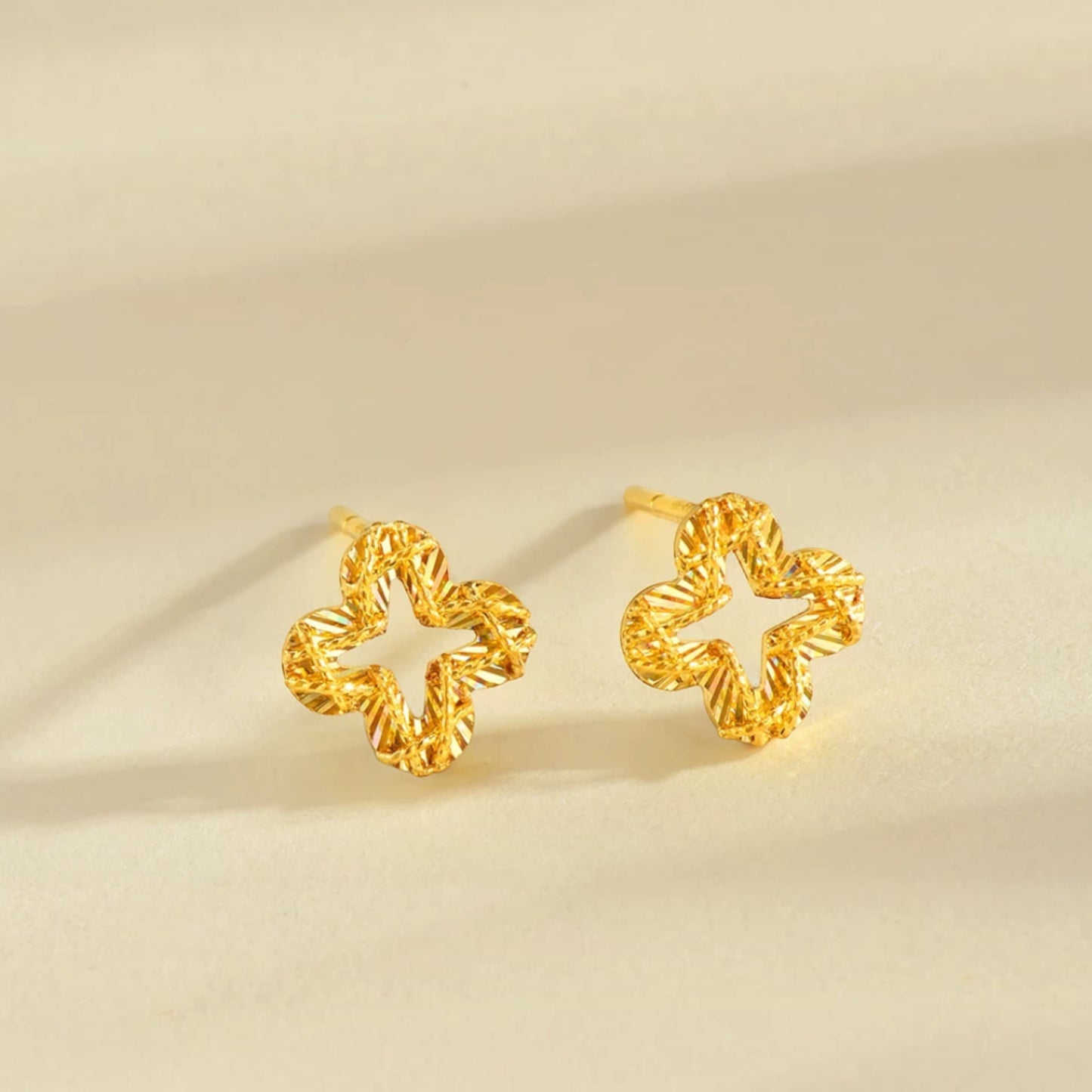 Radiant 24k Lucky Clover 5G Gold Stud Earrings