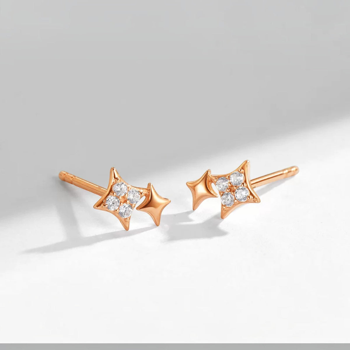 18K Fine Rose Gold Star Starlight Moissanite Stud Earrings