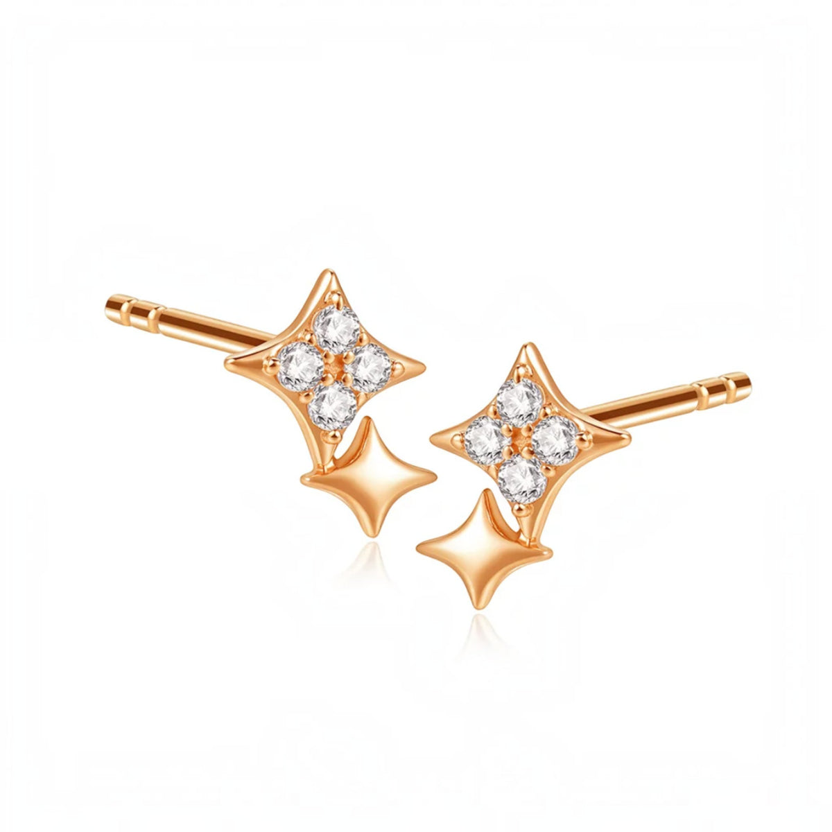 18K Fine Rose Gold Star Starlight Moissanite Stud Earrings