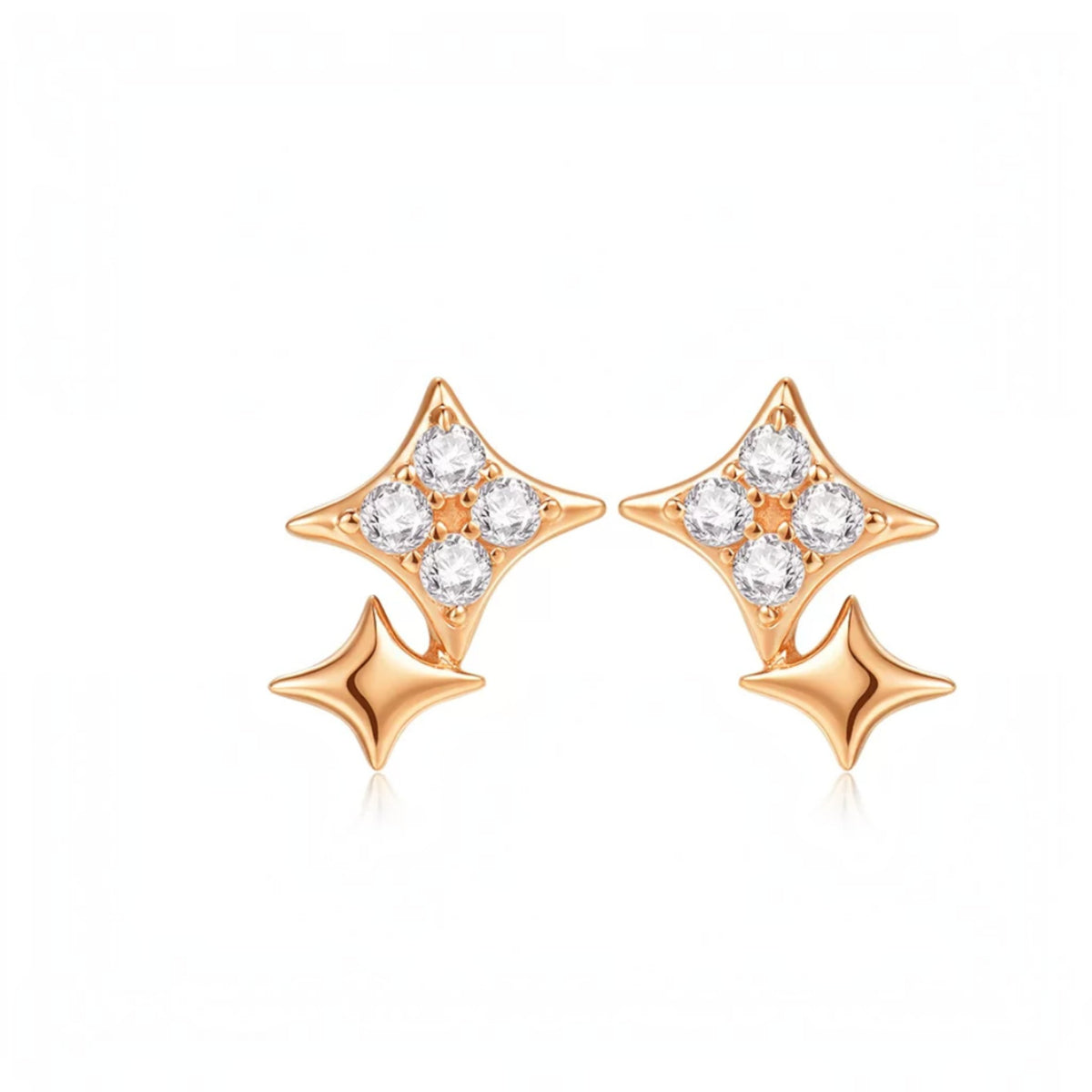 18K Fine Rose Gold Star Starlight Moissanite Stud Earrings