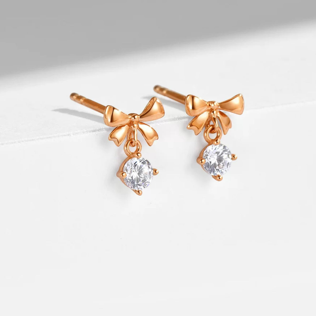 18K Fine Rose Gold Cute Mini Bow Moissanite Stud Earrings