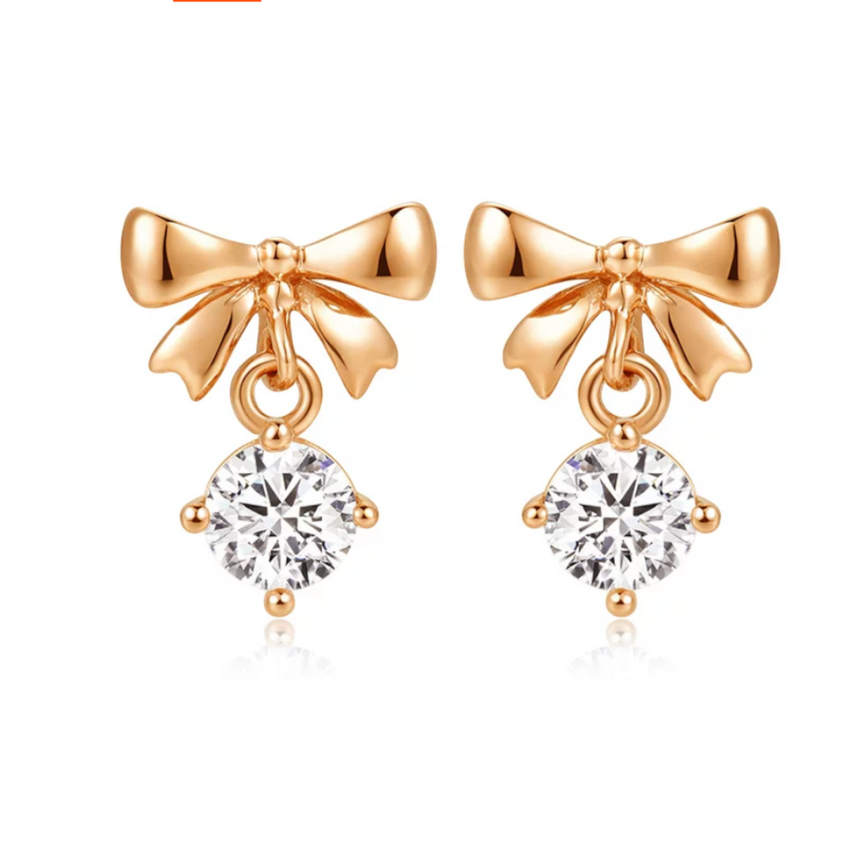 18K Fine Rose Gold Cute Mini Bow Moissanite Stud Earrings