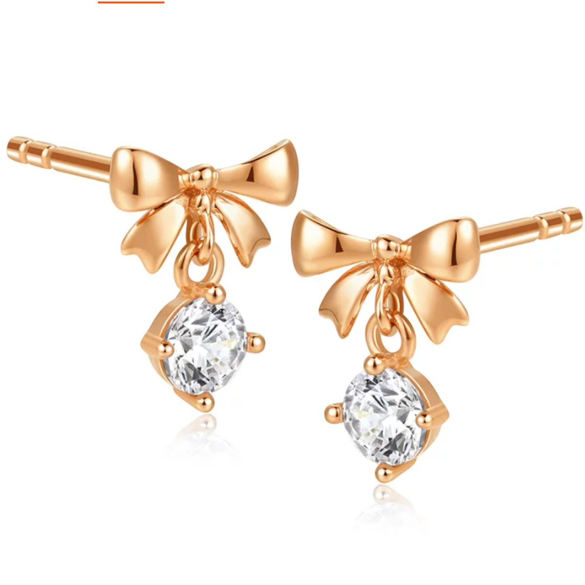 18K Fine Rose Gold Cute Mini Bow Moissanite Stud Earrings
