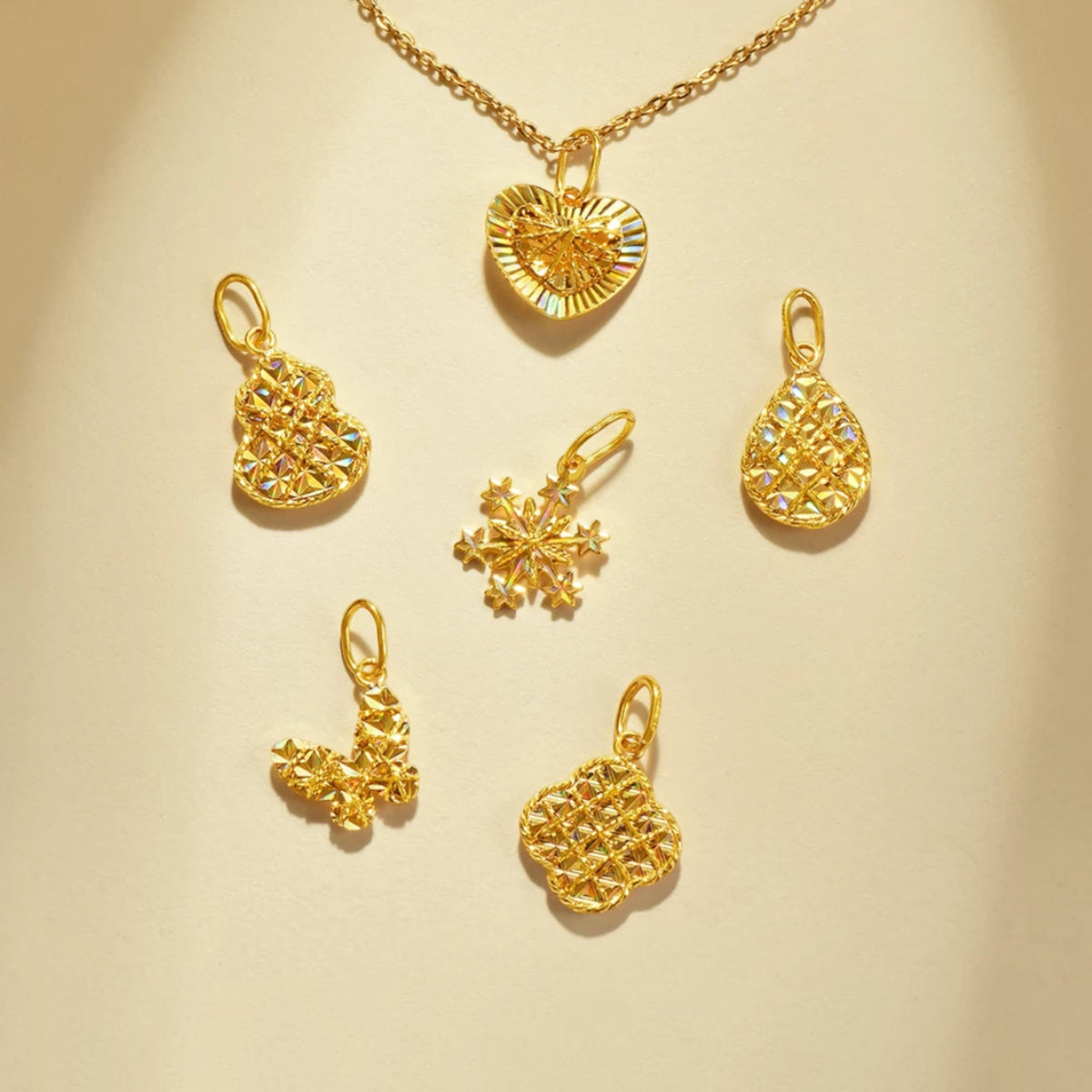 24K Gold Shimmer Clover Gourd Heart Butterfly Snowflake Shape Pendant