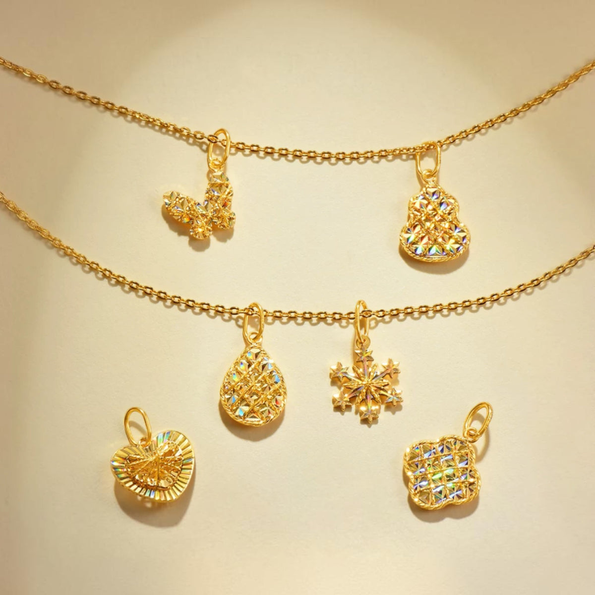 24K Gold Shimmer Clover Gourd Heart Butterfly Snowflake Shape Pendant