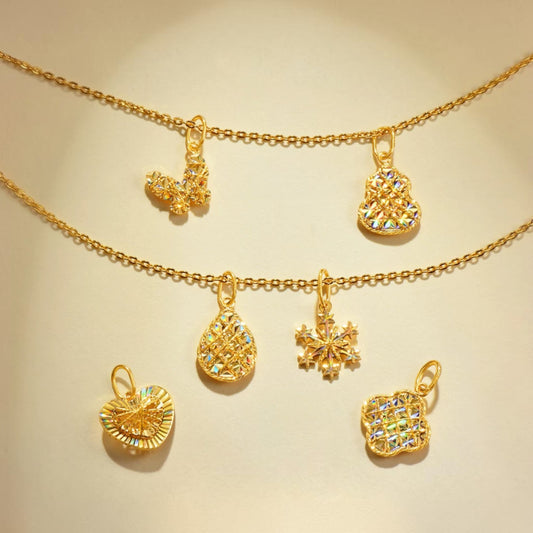 24K Gold Shimmer Clover Gourd Heart Butterfly Snowflake Shape Pendant