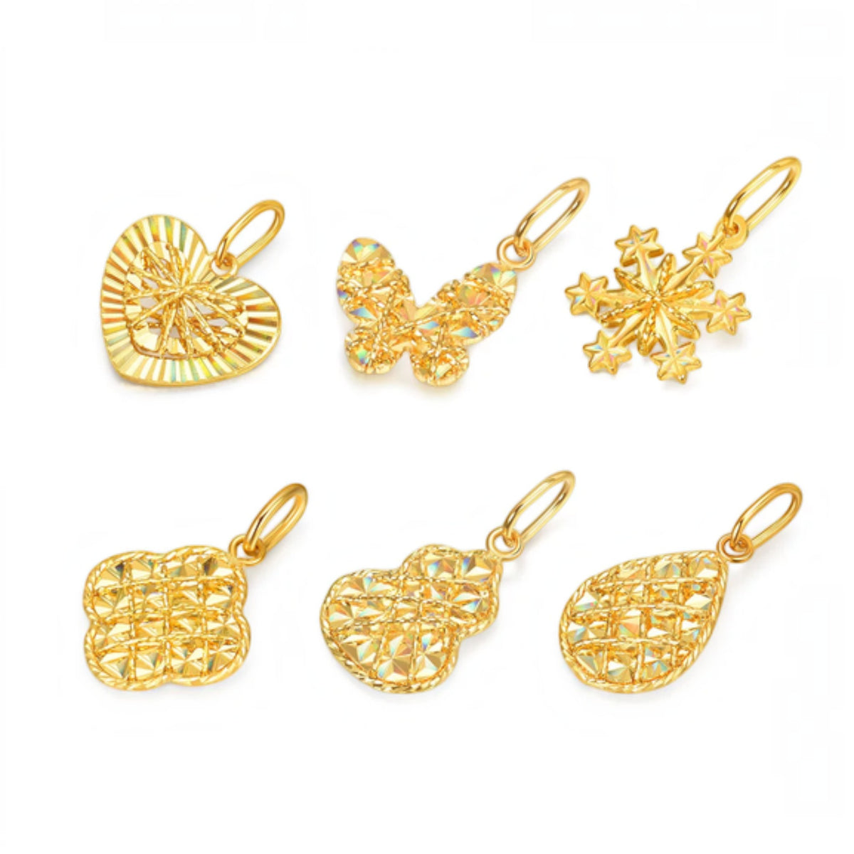 24K Gold Shimmer Clover Gourd Heart Butterfly Snowflake Shape Pendant