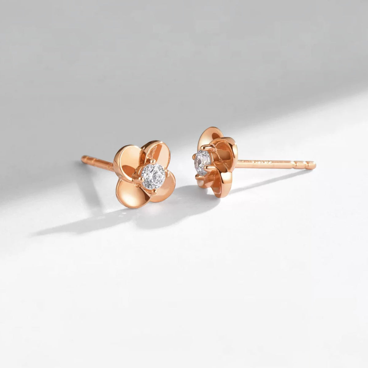 18K Fine Rose Gold Radiant Floral Flower Zirconia Stud Earrings