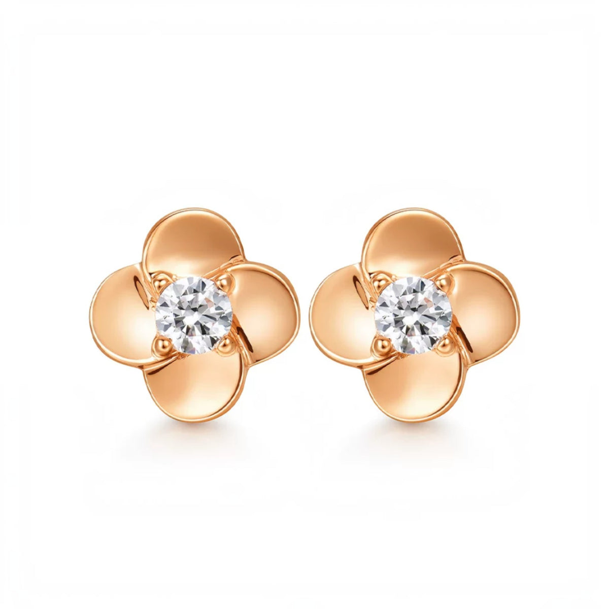 18K Fine Rose Gold Radiant Floral Flower Zirconia Stud Earrings