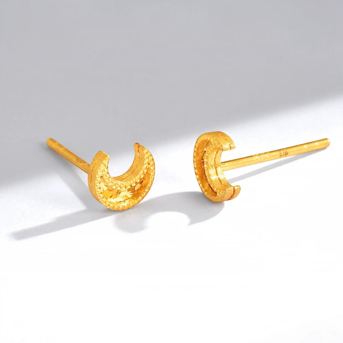18K Fine Gold Moon Stud Earrings