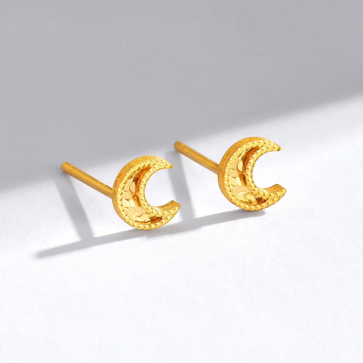 18K Fine Gold Moon Stud Earrings