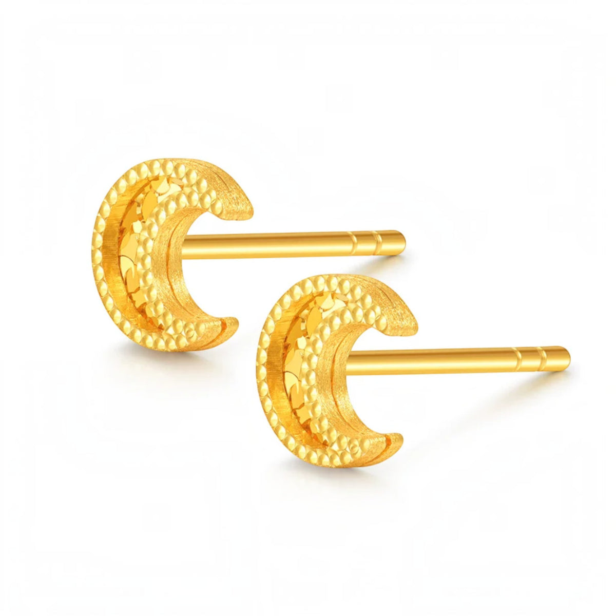 18K Fine Gold Moon Stud Earrings
