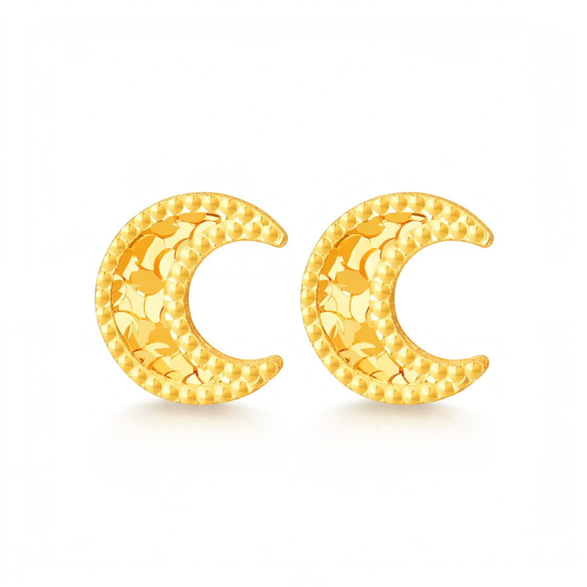 18K Fine Gold Moon Stud Earrings