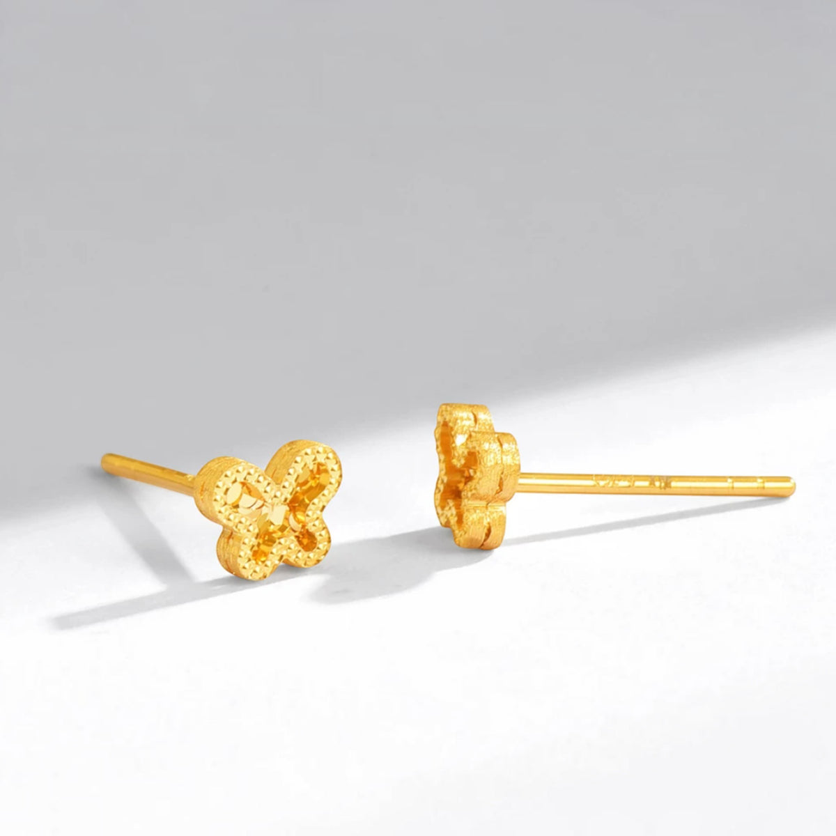 18K Fine Gold Shimmer Butterfly Stud Earrings
