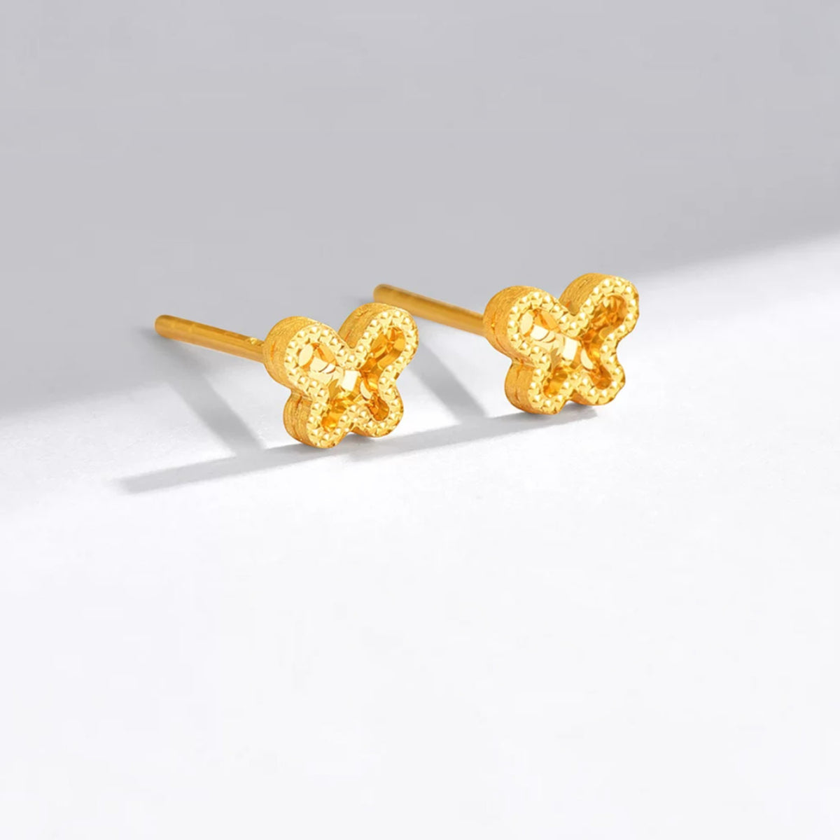 18K Fine Gold Shimmer Butterfly Stud Earrings