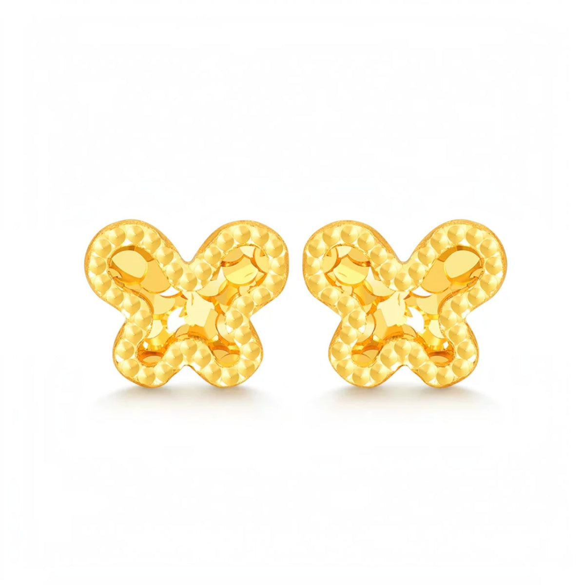 18K Fine Gold Shimmer Butterfly Stud Earrings