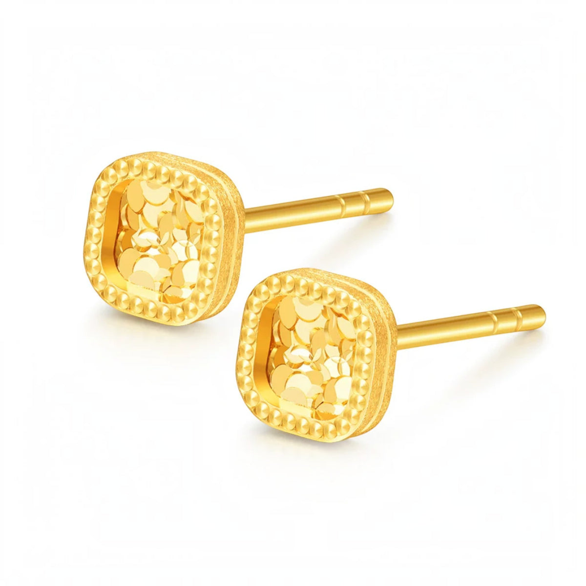 18K Fine Gold Shimmer Cube Square Stud Earrings