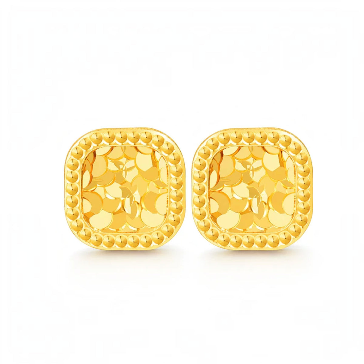 18K Fine Gold Shimmer Cube Square Stud Earrings