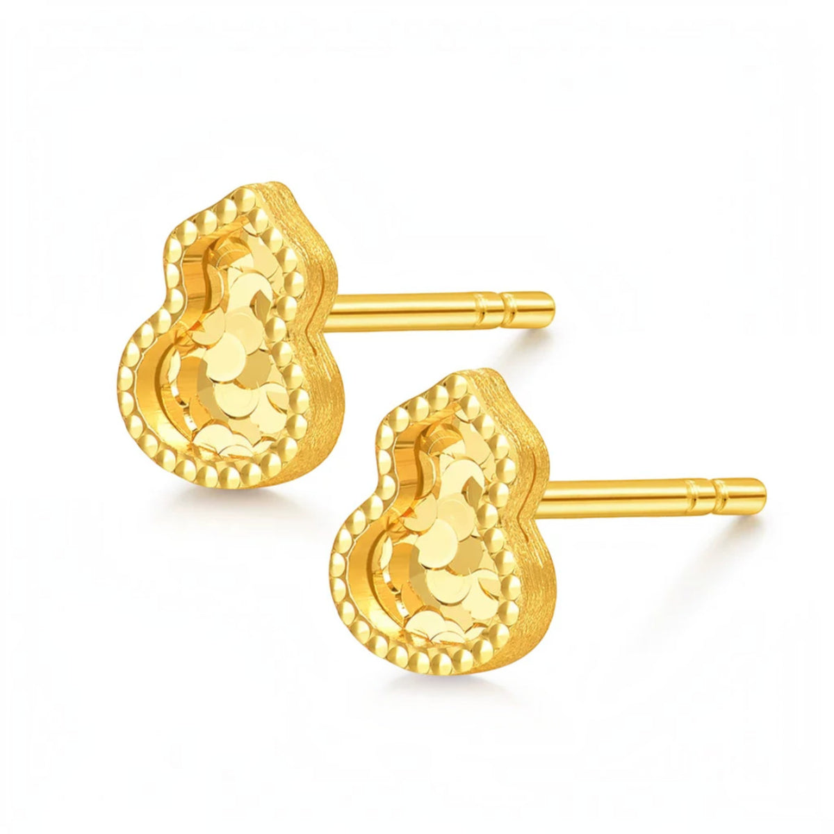 18K Fine Gold Shimmer Gourd Stud Earrings